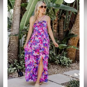 PINK LILY - ON THE COAST OF SOMEWHERE BEAUTIFUL PURPLE TROPICAL PRINT MAXI DRESS